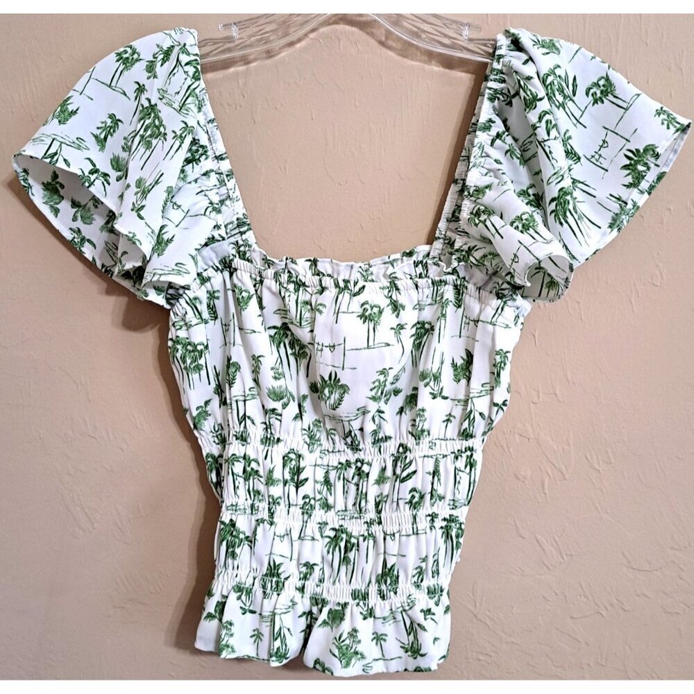Abercrombie & Fitch S Green Milkmaid Babydoll Cap Sleeve Shirred Top New w/Tag